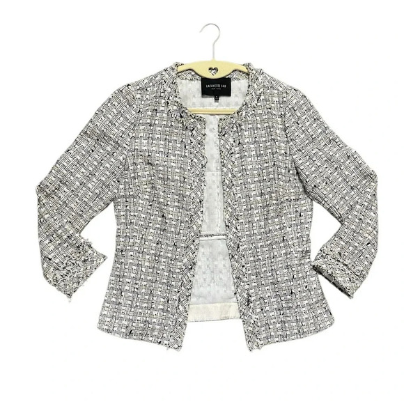 Lafayette 148 Noelle Tweed Boucle Jacket Black White Sz 6 - Picture 2 of 9
